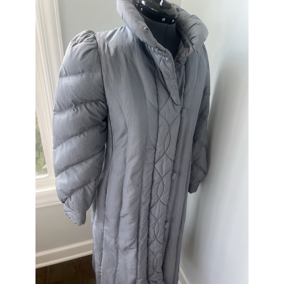 Vintage Windsor Bay S Long Gray Puffer Coat JC Penney Quilted Winter Jacket 70s - Picture 4 of 16